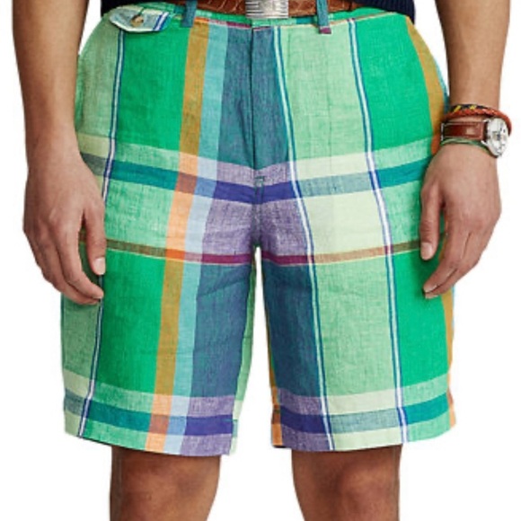 Polo Ralph Lauren Men's Size 32 
Classic-Fit 100% Linen Preppy Plaid Shorts - Picture 1 of 11